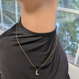 Gold Initial L Necklace with Crystal Accents